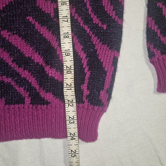Vintage Zebra Print Sweater 90s Adele Womens M Purple Black Metallic Knit USA - Picture 8 of 8